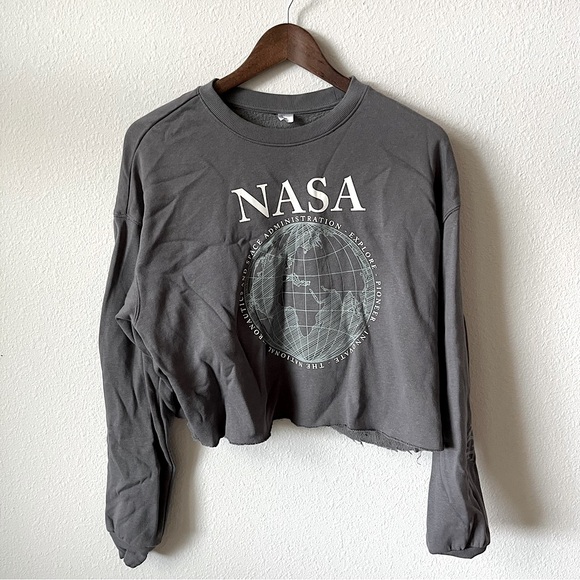 Urban Outfitters Sweaters - Urban Outfitters Charcoal Grey NASA Astronaut Space Trendy Cropped Sweatshirt